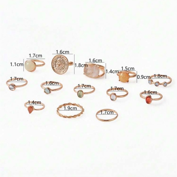 Set Of 12 Creative Baroque Jelly Colored Rings - Picture 7 of 8